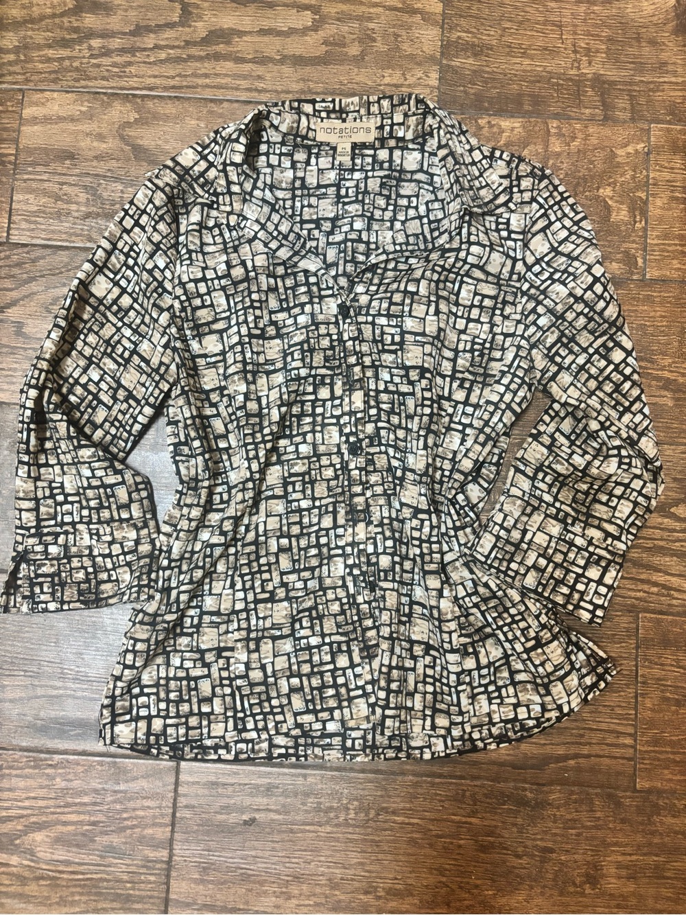 Notations Black and Cream Geometric Button-Down Shirt